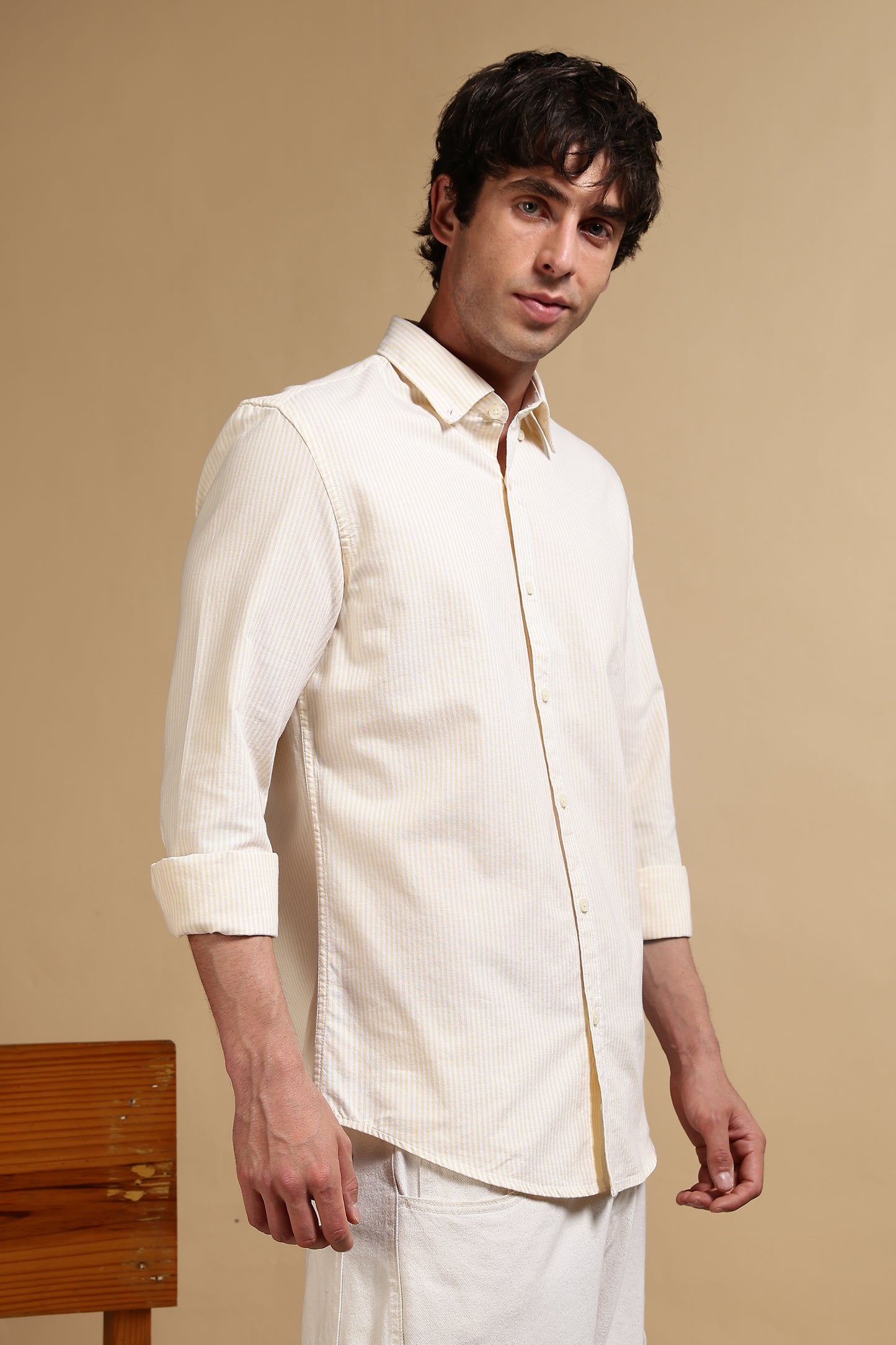 100% Cotton Oxford Slim Fit Striped Shirt Yellow