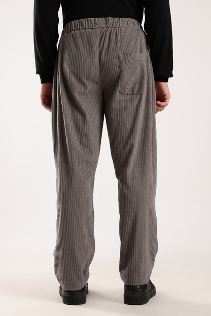 Textured Loose Fit Drawcord Trousers Grey