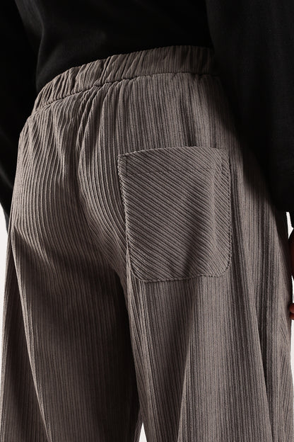 Textured Loose Fit Drawcord Trousers Grey