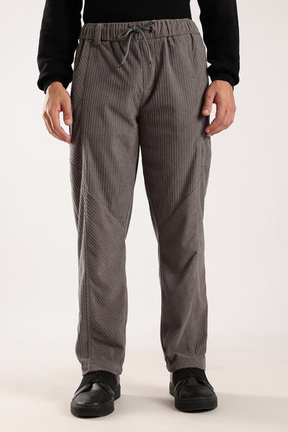 Textured Loose Fit Drawcord Trousers Grey