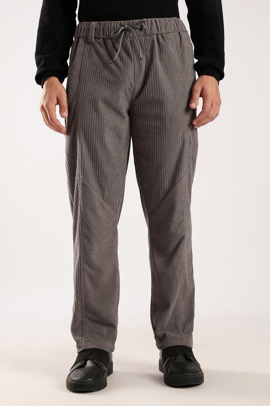 Textured Loose Fit Drawcord Trousers Grey