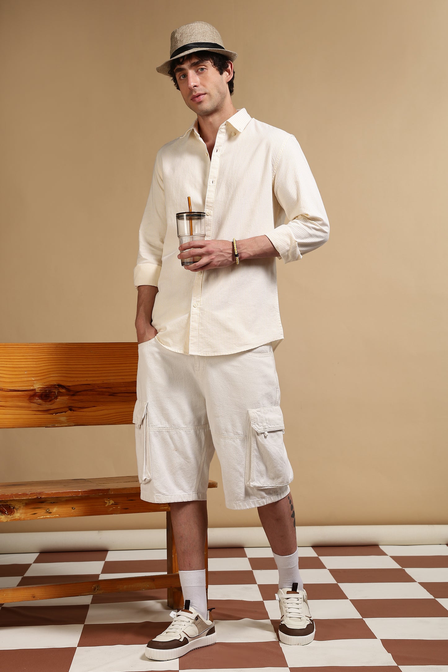 100% Cotton Oxford Slim Fit Striped Shirt Yellow