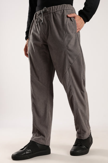 Textured Loose Fit Drawcord Trousers Grey