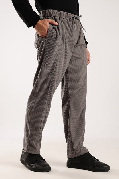 Textured Loose Fit Drawcord Trousers Grey