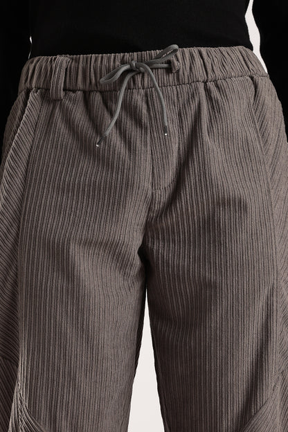Textured Loose Fit Drawcord Trousers Grey