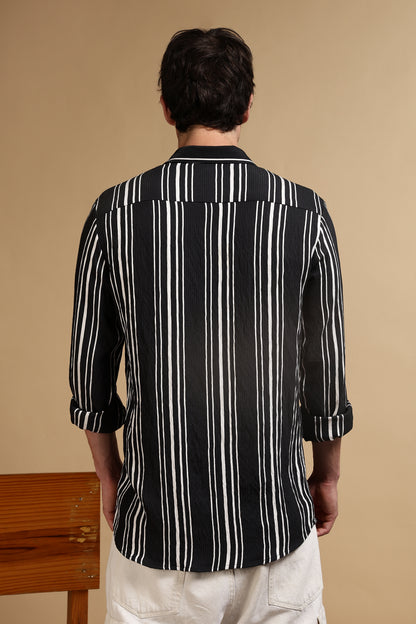 White & Black Slim Fit Striped Shirt
