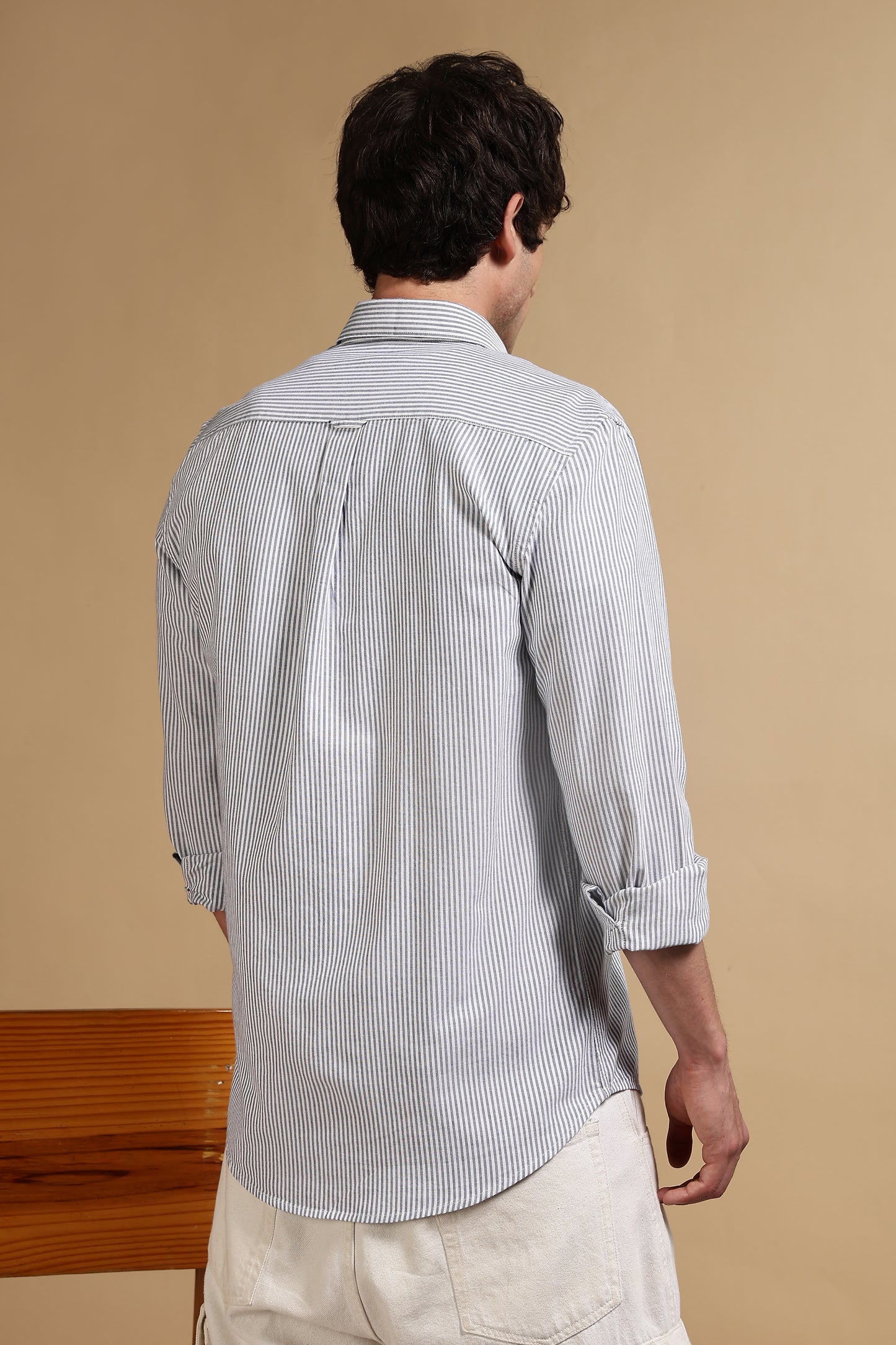 100% Cotton Oxford Slim Fit Striped Shirt Navy