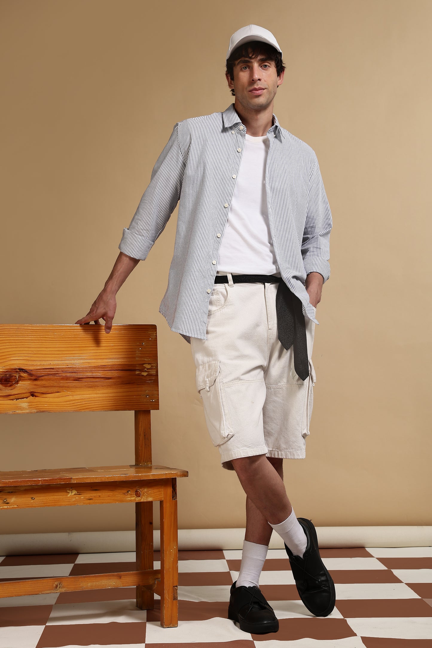 100% Cotton Oxford Slim Fit Striped Shirt Navy