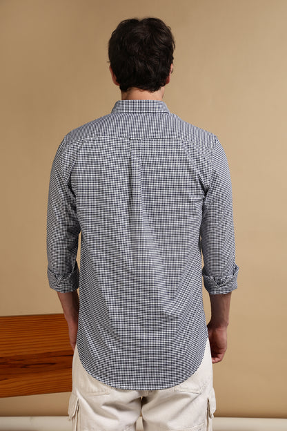 Slim Fit Mini Checks Shirt Dk Blue