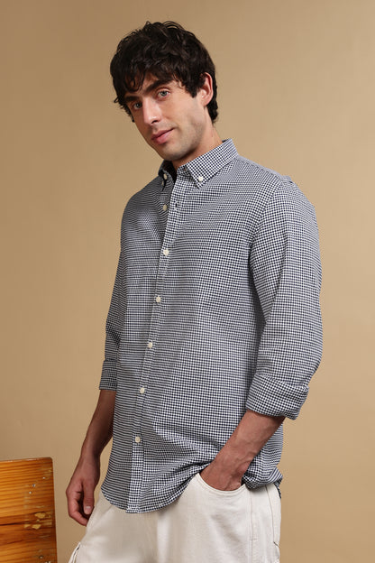 Slim Fit Mini Checks Shirt Dk Blue