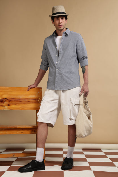 Slim Fit Mini Checks Shirt Dk Blue