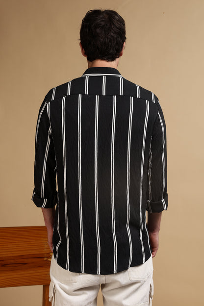 White & Black Slim Fit Striped Shirt