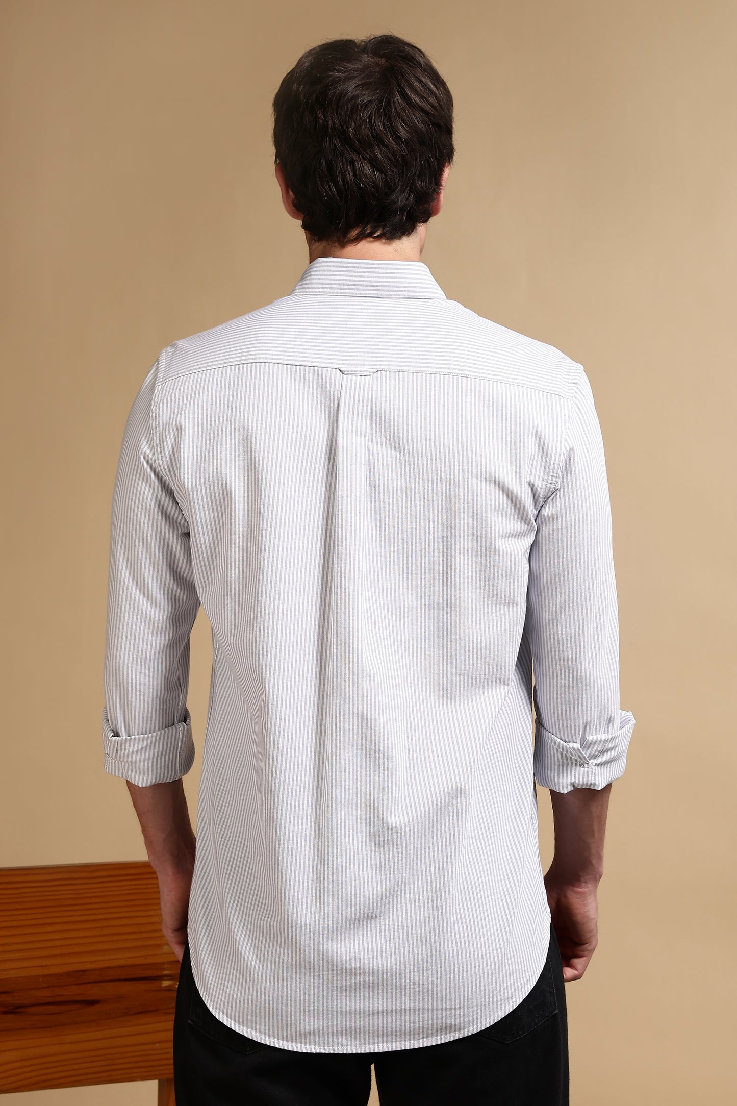 100% Cotton Oxford Slim Fit Striped Shirt Grey