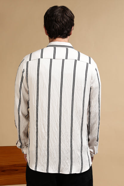White & Black Slim Fit Striped Shirt