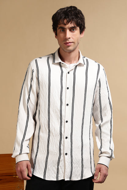 White & Black Slim Fit Striped Shirt