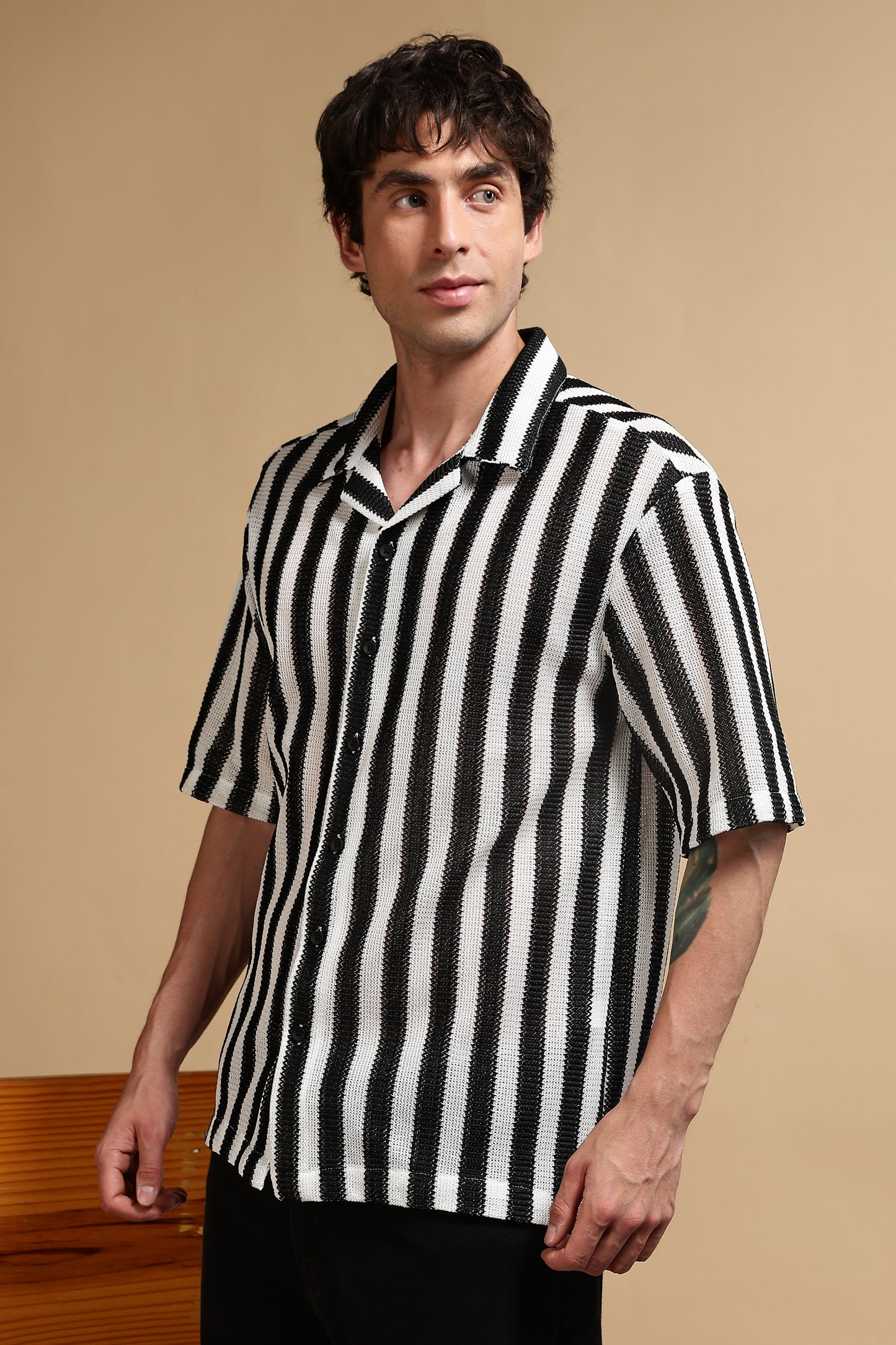 Polyester Croatia Relaxed Fit Striped Shirt White