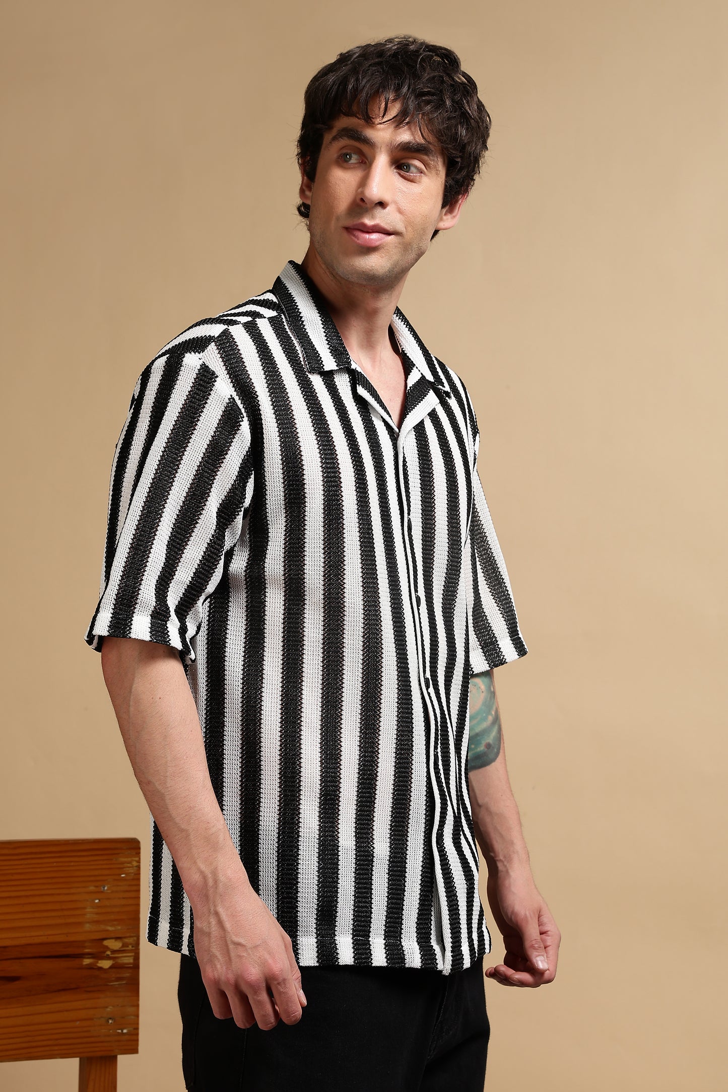 Polyester Croatia Relaxed Fit Striped Shirt White