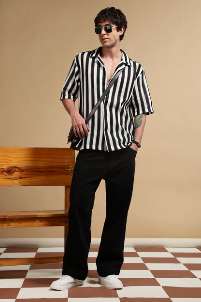 Relaxed Fit Striped Shirt White
