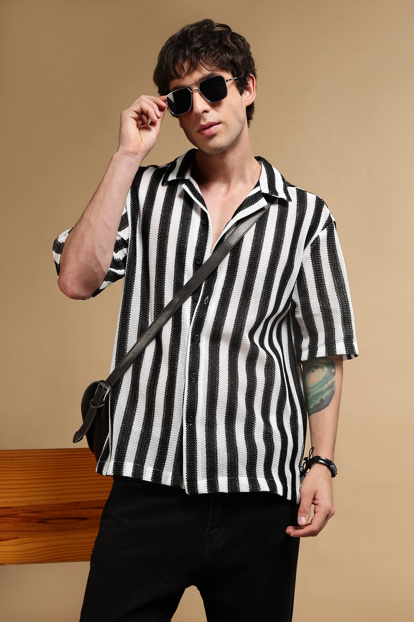 Polyester Croatia Relaxed Fit Striped Shirt White