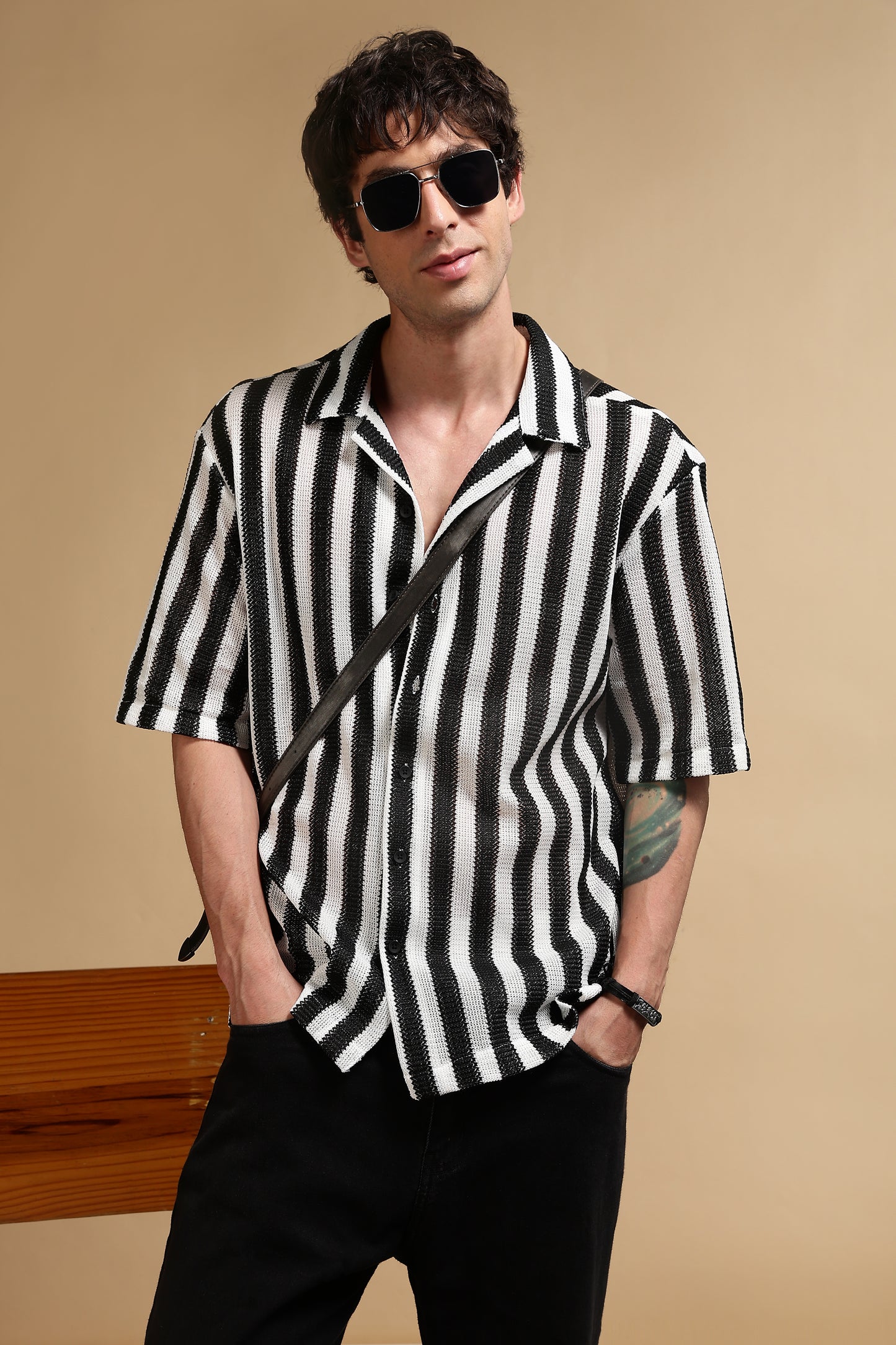 Polyester Croatia Relaxed Fit Striped Shirt White