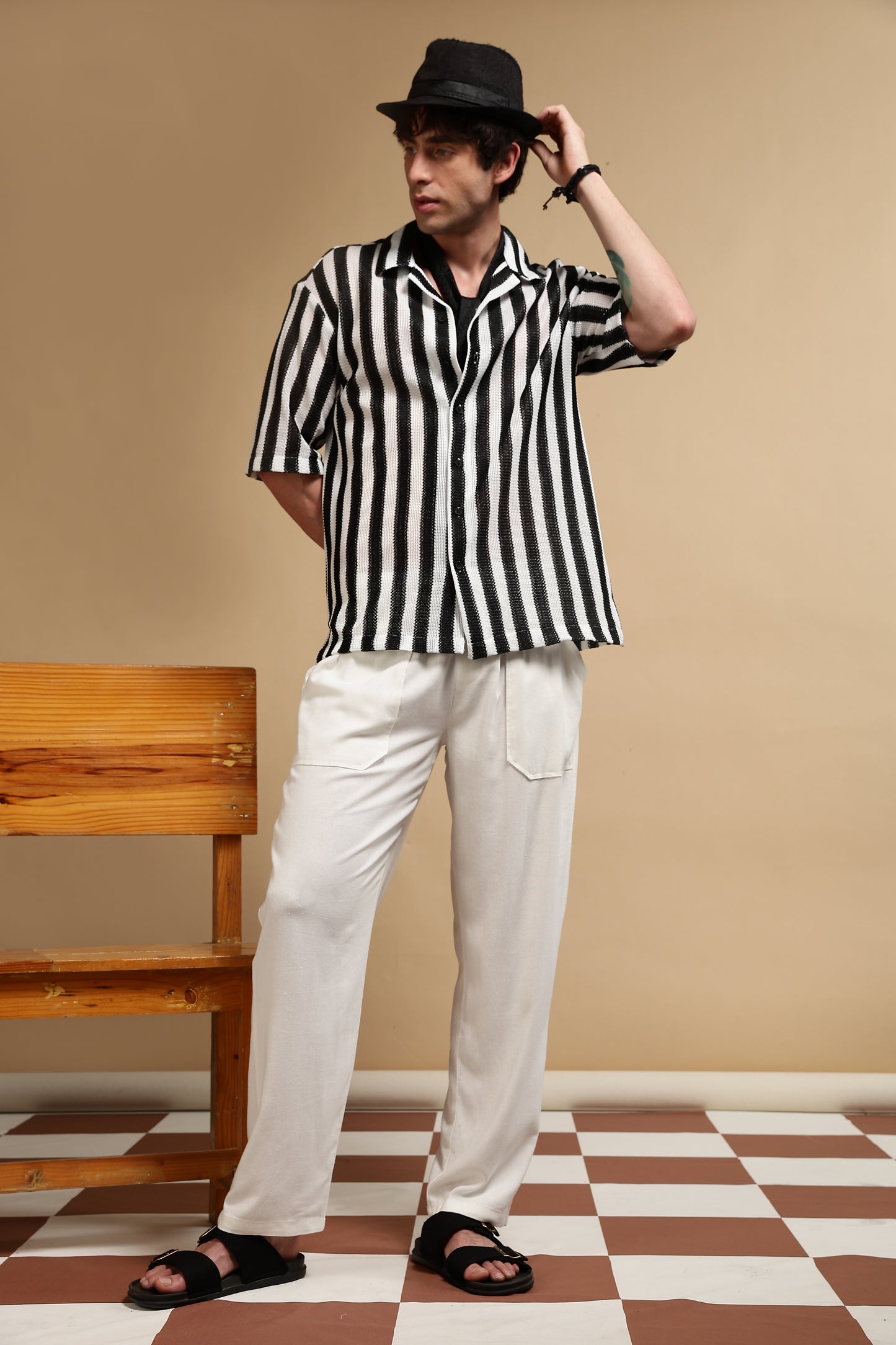 Linen Blend Loose Fit Drawcord Trousers White