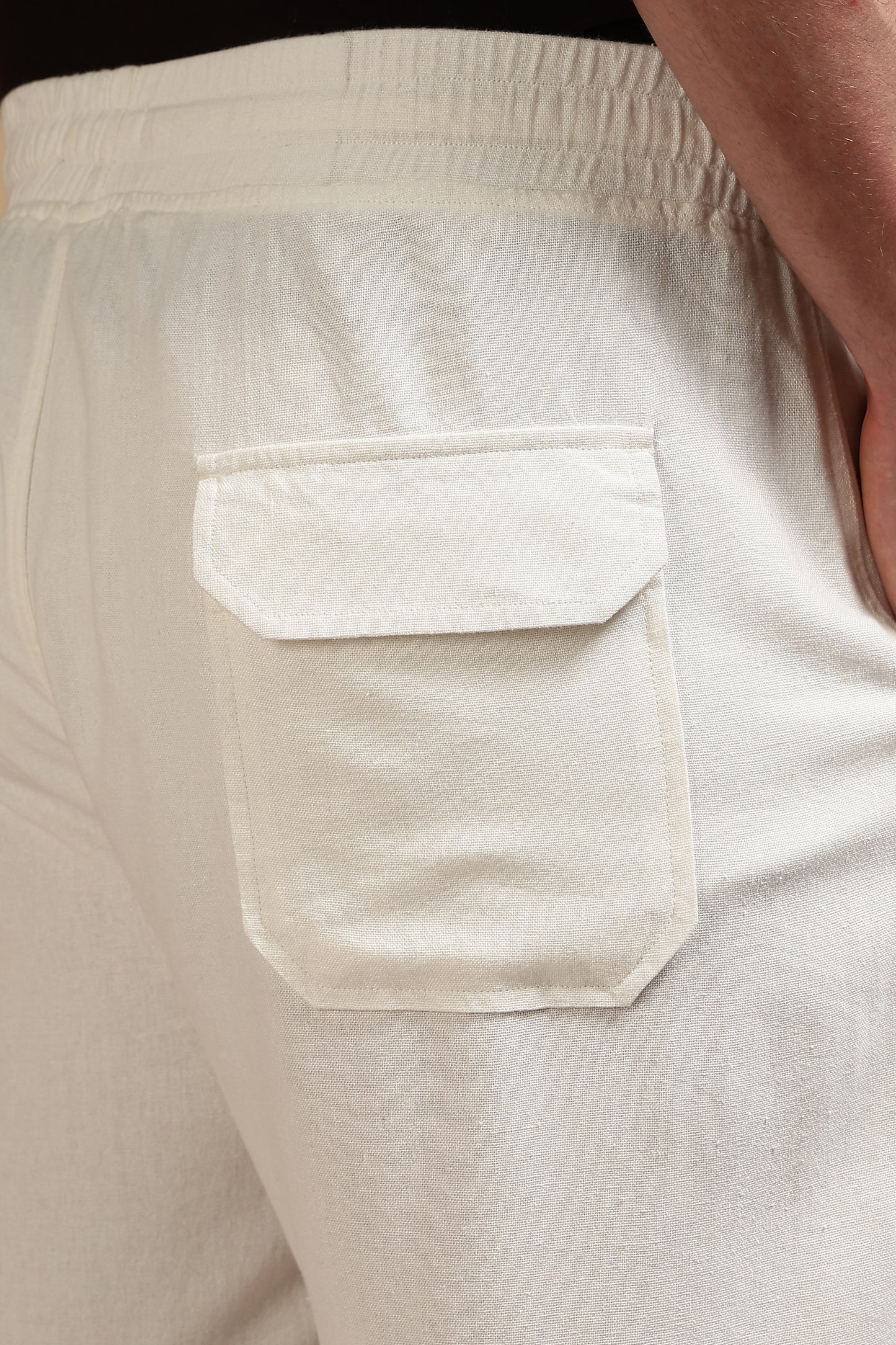 Linen Blend Loose Fit Drawcord Trousers White