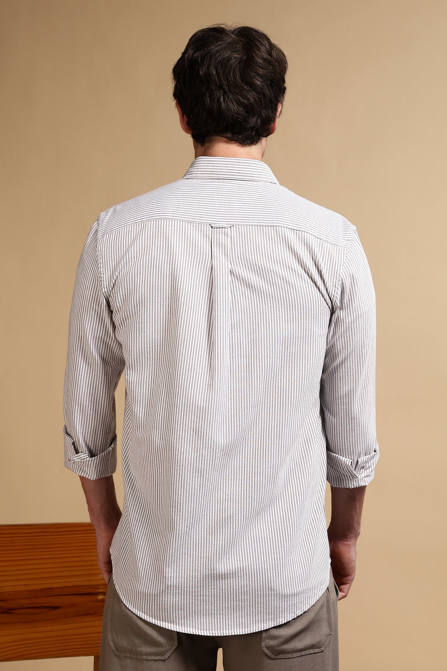 100% Cotton Oxford Slim Fit Striped Shirt Brown