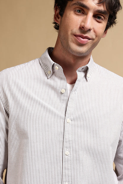 Essential Striped Shirt Brown