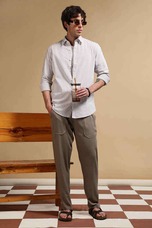 100% Cotton Oxford Slim Fit Striped Shirt Brown