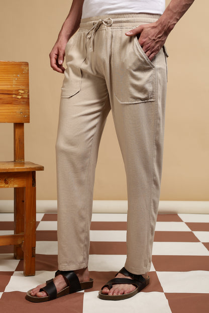 Loose Fit Drawcord Trousers Cream