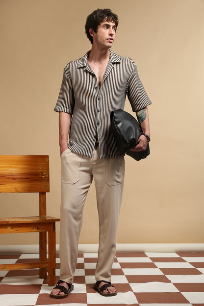 Loose Fit Drawcord Trousers Cream