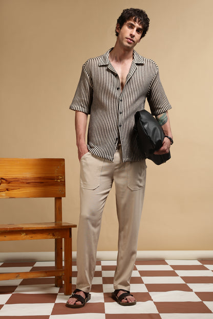 Loose Fit Drawcord Trousers Cream