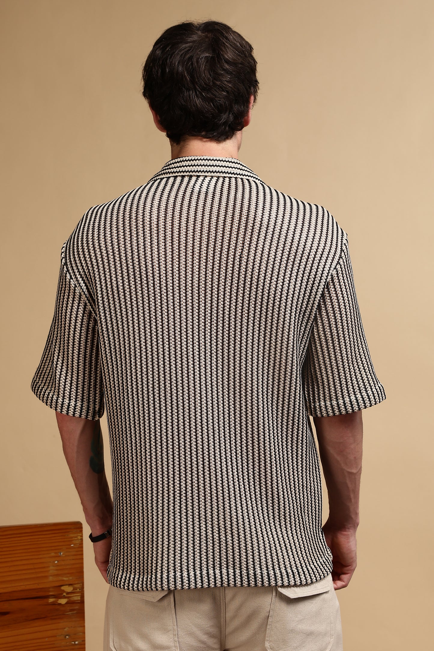 Polyester Relaxed Fit Self-Designed Shirt Cream
