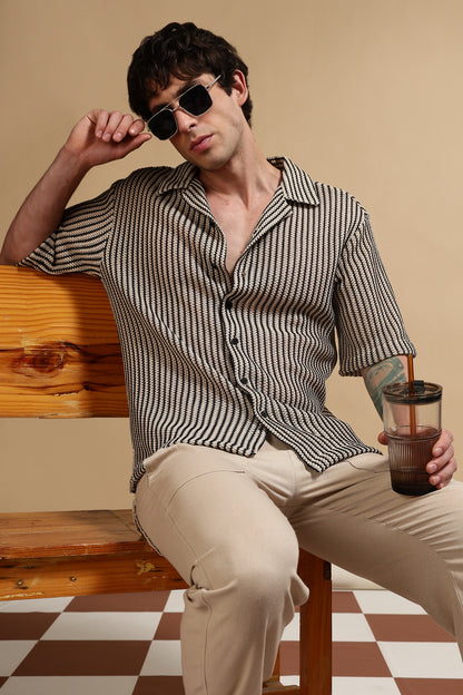 Relaxed Fit Self-Designed Shirt Cream