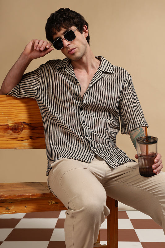 Polyester Relaxed Fit Self-Designed Shirt Cream