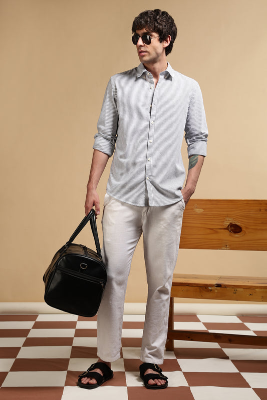 100% Cotton Oxford Slim Fit Striped Shirt Black