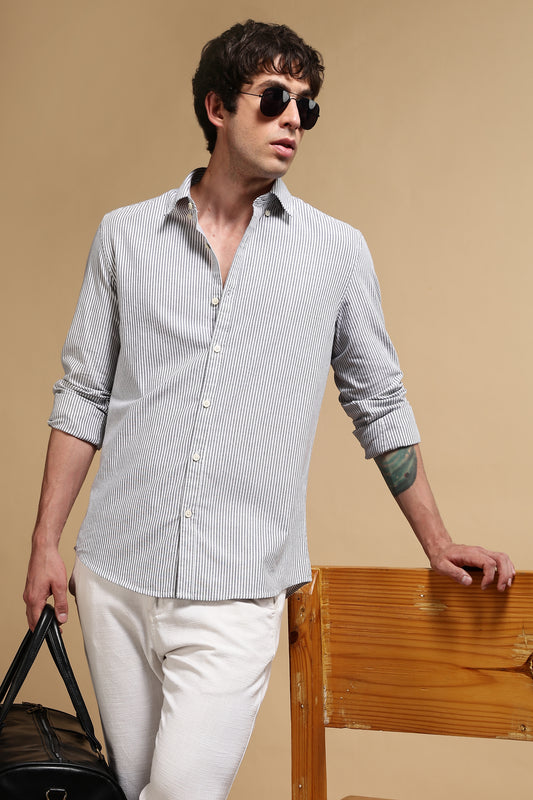 100% Cotton Oxford Slim Fit Striped Shirt Black