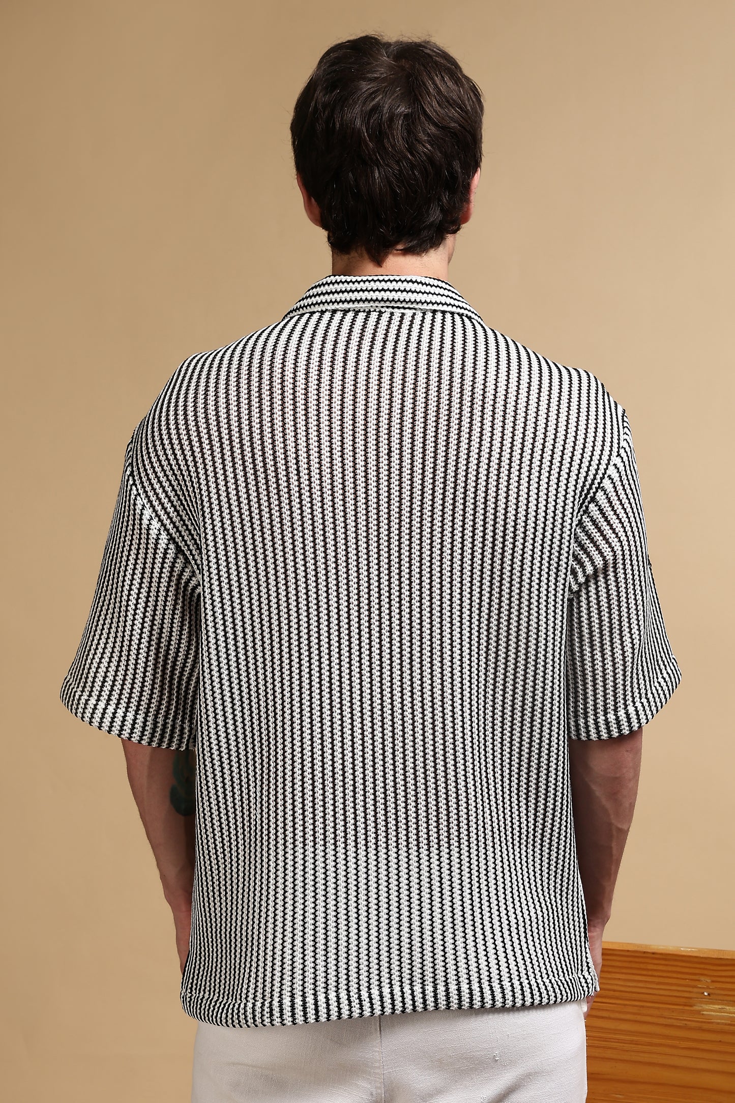 Polyester Relaxed Fit Self-Designed Shirt White