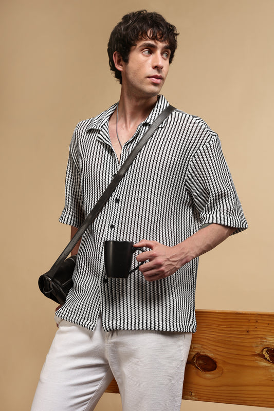 Polyester Relaxed Fit Self-Designed Shirt White