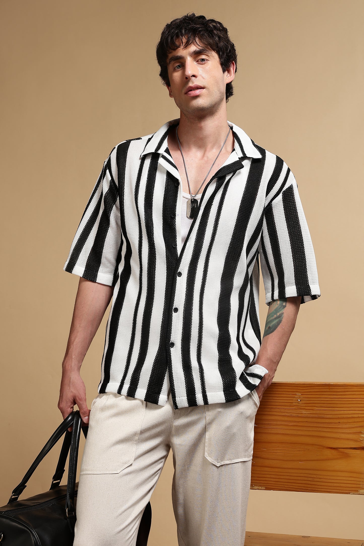 Relaxed Fit Striped Shirt White