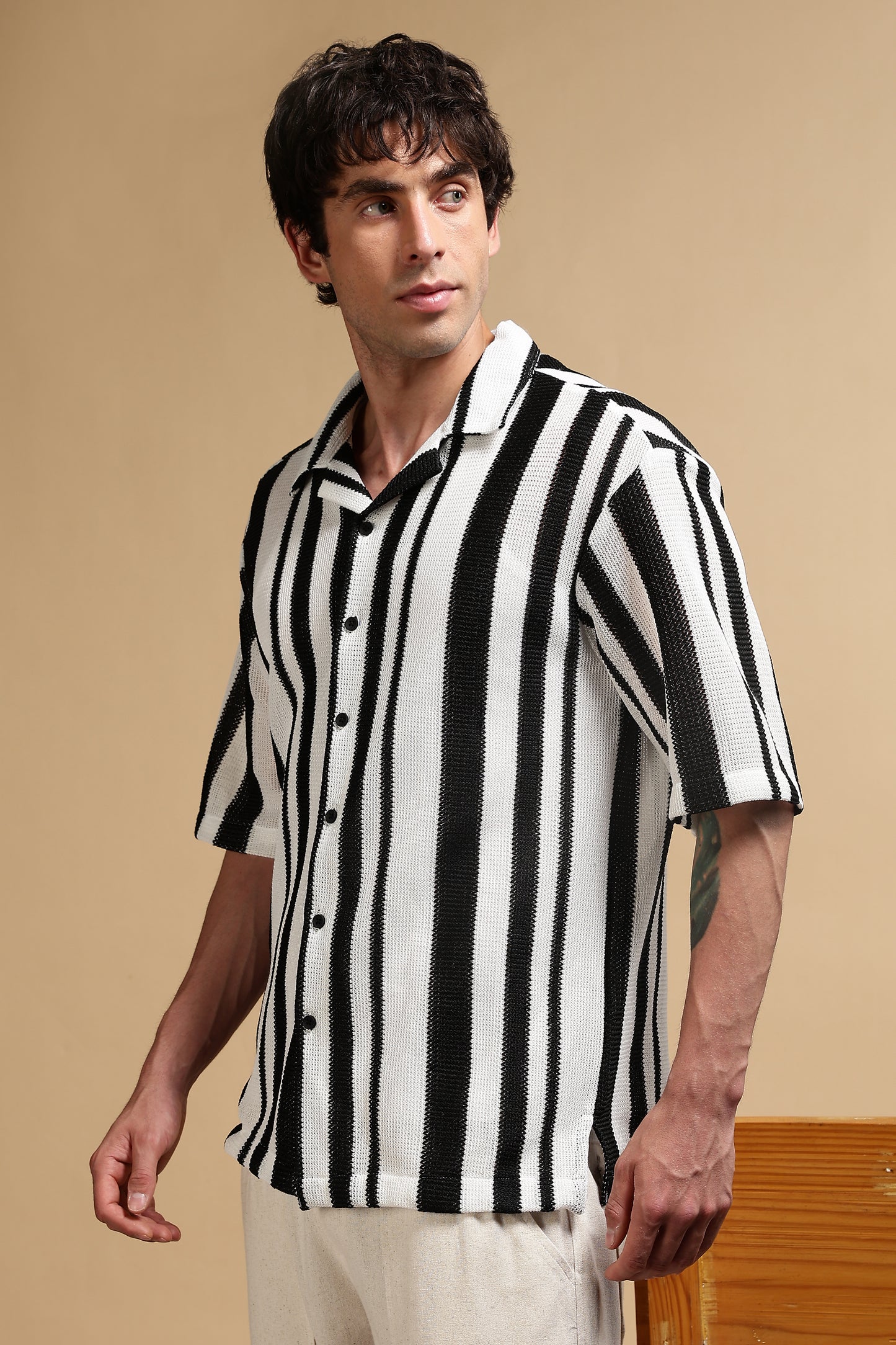 Relaxed Fit Striped Shirt White