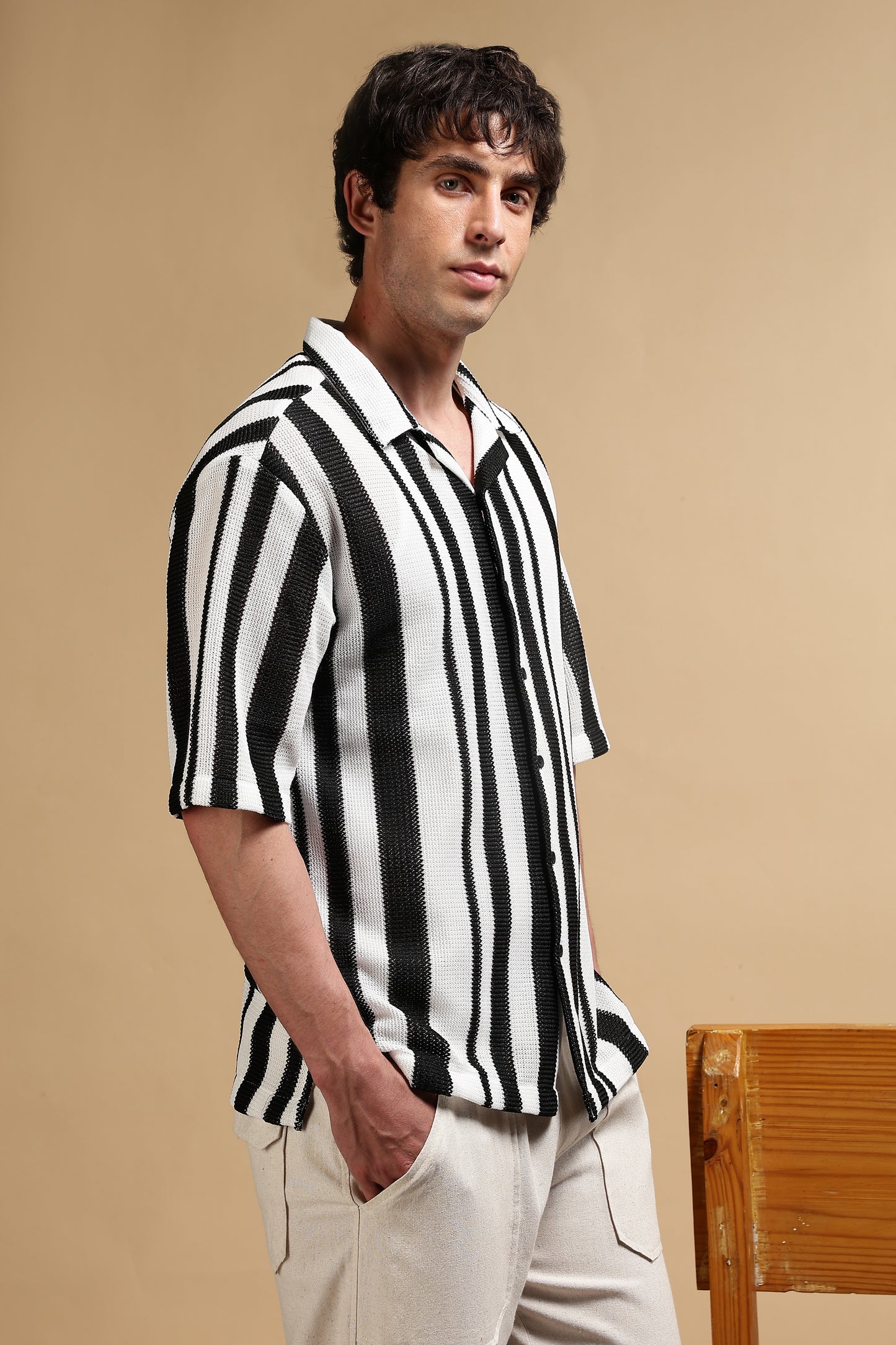 Relaxed Fit Striped Shirt White