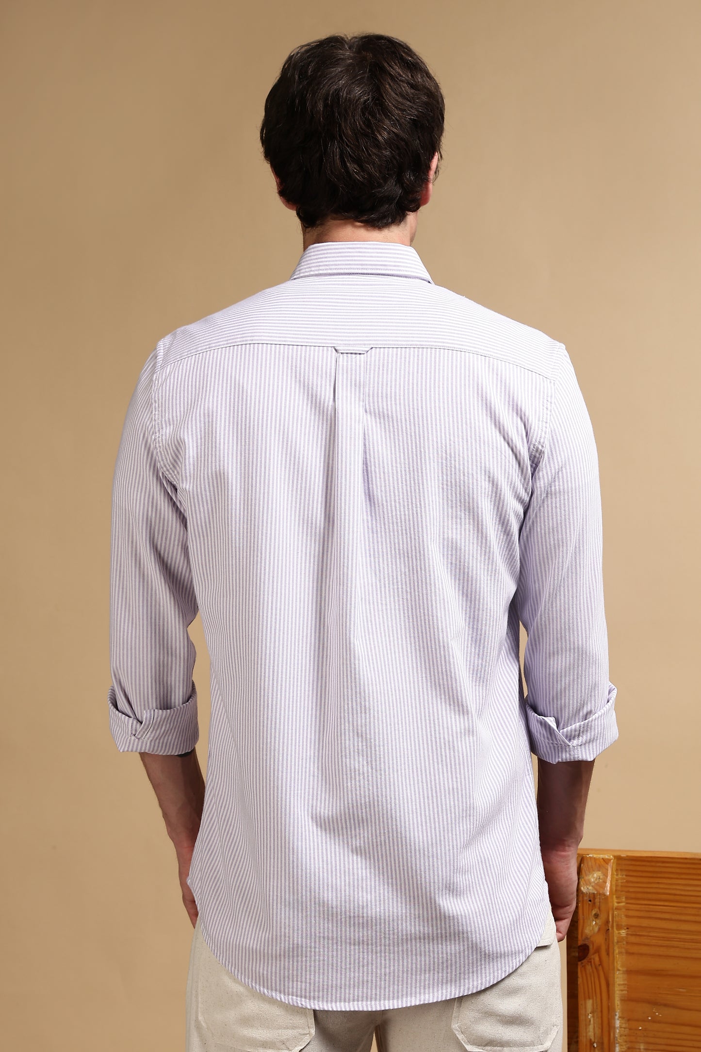 100% Cotton Oxford Slim Fit Striped Shirt Lavender