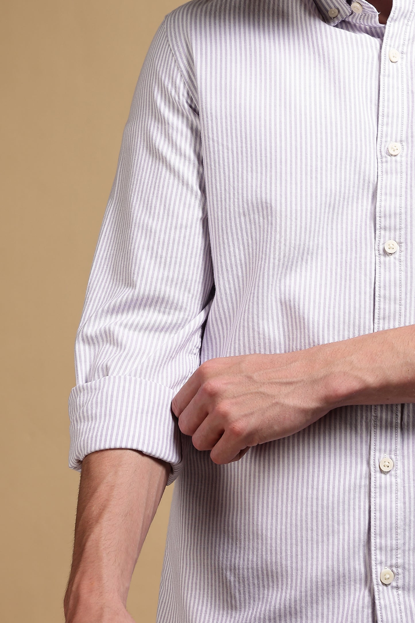 100% Cotton Oxford Slim Fit Striped Shirt Lavender