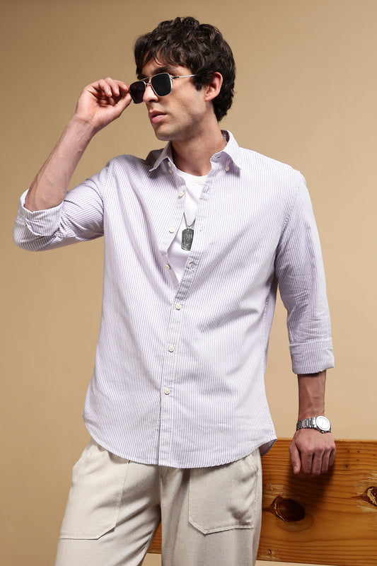 100% Cotton Oxford Slim Fit Striped Shirt Lavender