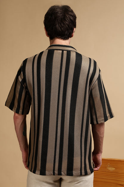 Relaxed Fit Striped Shirt Khaki