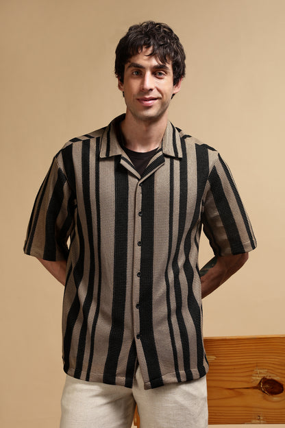 Relaxed Fit Striped Shirt Khaki