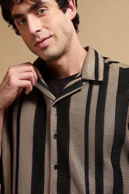Relaxed Fit Striped Shirt Khaki