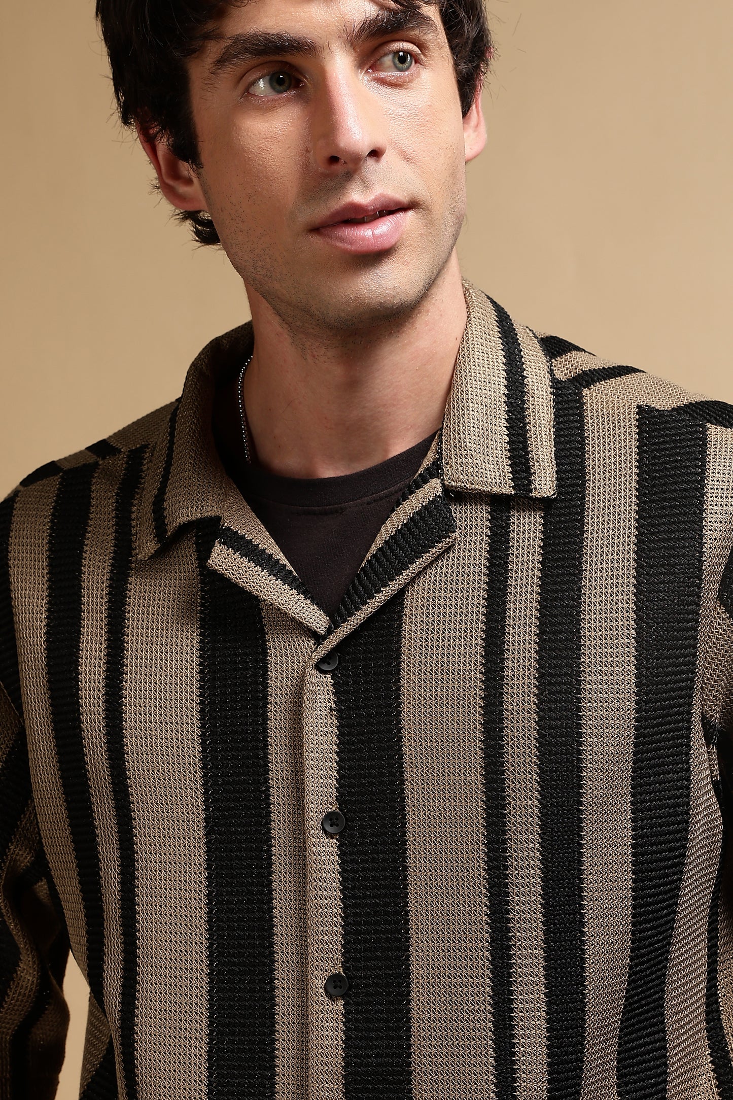 Relaxed Fit Striped Shirt Khaki