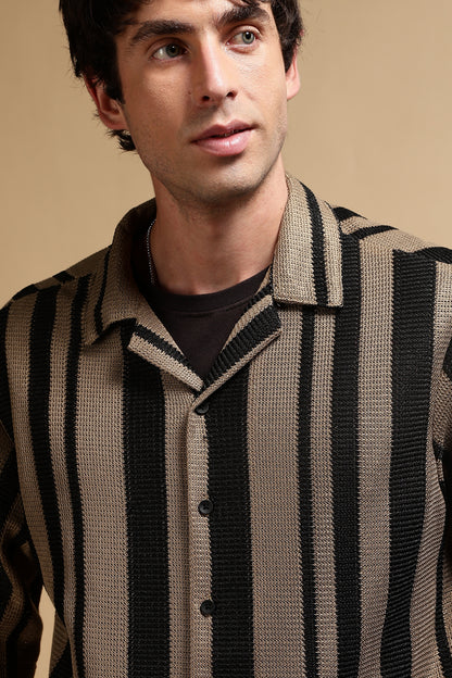 Relaxed Fit Striped Shirt Khaki